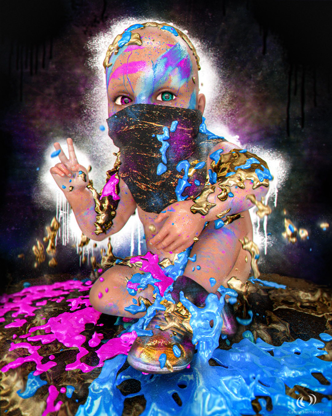 camilo hernandez digital artist bebey art series 7 Hey good vibes CG 3d character digital art baby rapper hip hop graffiti