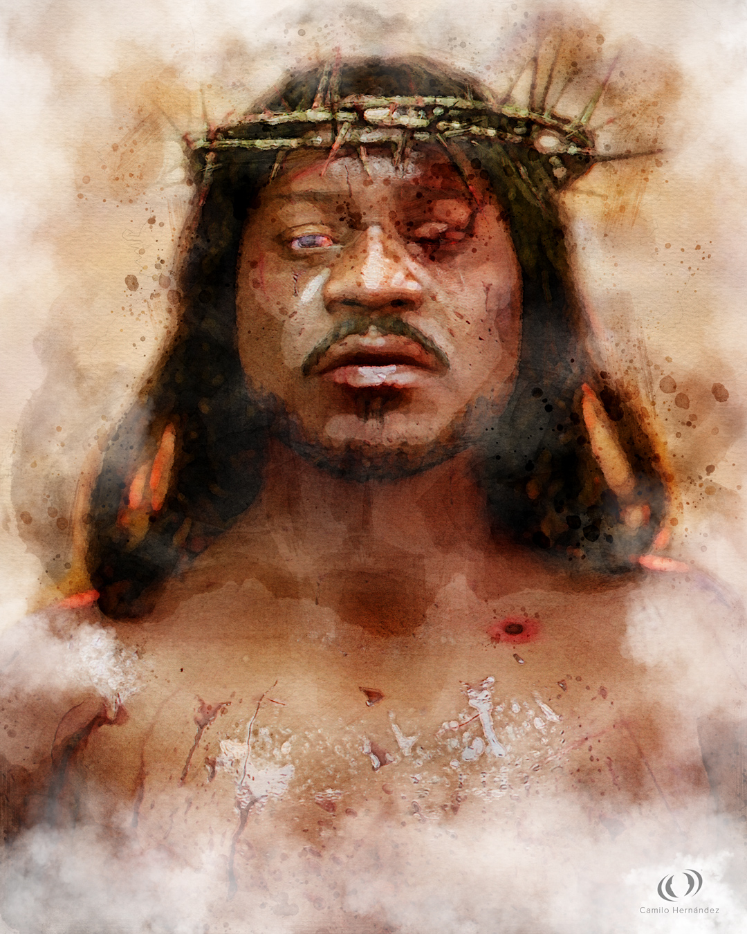 camilo-hernandez-Black-Jesus-character-watercolor-digital-art-digital paint